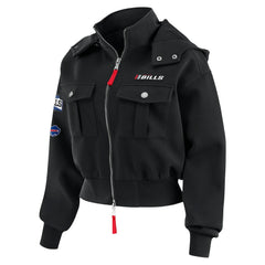 Buffalo Bills WEAR by Erin Andrews Women's Tri-Blend Patch Pocket Cropped Full-Zip Bomber Hoodie Jacket Black - NFL