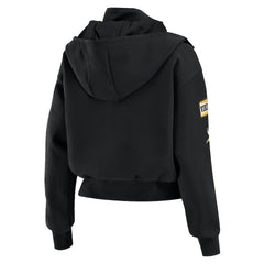 Minnesota Vikings WEAR by Erin Andrews Women's Tri-Blend Patch Pocket Cropped Full-Zip Bomber Hoodie Jacket Black - NFL