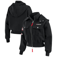 Kansas City Chiefs WEAR by Erin Andrews Women's Tri-Blend Patch Pocket Cropped Full-Zip Bomber Hoodie Jacket Black - NFL