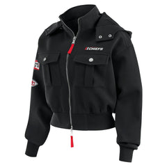 Kansas City Chiefs WEAR by Erin Andrews Women's Tri-Blend Patch Pocket Cropped Full-Zip Bomber Hoodie Jacket Black - NFL