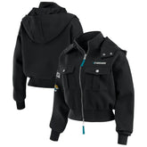Jacksonville Jaguars WEAR by Erin Andrews Women's Tri-Blend Patch Pocket Cropped Full-Zip Bomber Hoodie Jacket Black - NFL