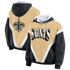 New Orleans Saints WEAR by Erin Andrews Women's Retro Crinkle Full-Zip Hoodie Windbreaker Gold/Black - NFL