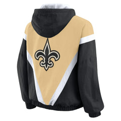 New Orleans Saints WEAR by Erin Andrews Women's Retro Crinkle Full-Zip Hoodie Windbreaker Gold/Black - NFL
