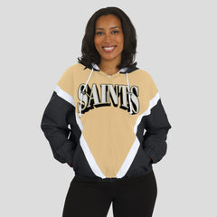 New Orleans Saints WEAR by Erin Andrews Women's Retro Crinkle Full-Zip Hoodie Windbreaker Gold/Black - NFL