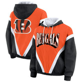 Cincinnati Bengals WEAR by Erin Andrews Women's Retro Crinkle Full-Zip Hoodie Windbreaker Orange/Black - NFL