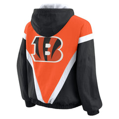 Cincinnati Bengals WEAR by Erin Andrews Women's Retro Crinkle Full-Zip Hoodie Windbreaker Orange/Black - NFL