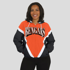 Cincinnati Bengals WEAR by Erin Andrews Women's Retro Crinkle Full-Zip Hoodie Windbreaker Orange/Black - NFL