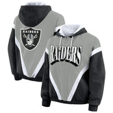 Las Vegas Raiders WEAR by Erin Andrews Women's Retro Crinkle Full-Zip Hoodie Windbreaker Black/Silver - NFL