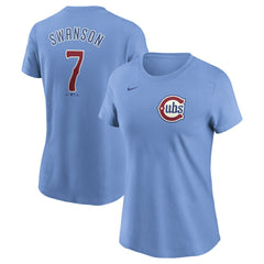 Dansby Swanson Chicago Cubs Nike Women's Cooperstown Collection Fuse Name & Number T-Shirt Clearance