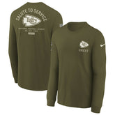 Kansas City Chiefs Youth 2025 Salute to Service Sideline Long Sleeve T-Shirt Olive - Nike