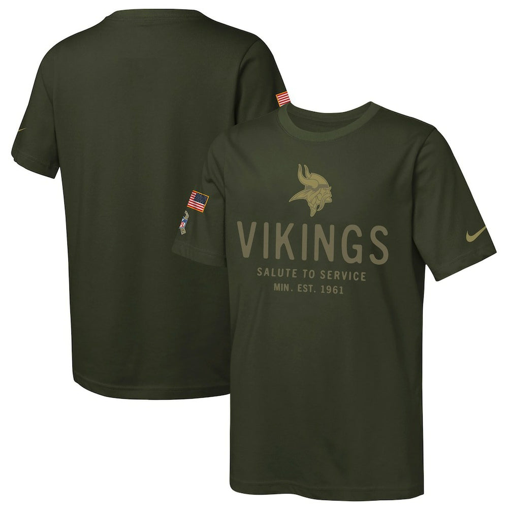 Minnesota Vikings Youth 2025 Salute to Service Sideline Dri-FIT T-Shirt Olive - Nike