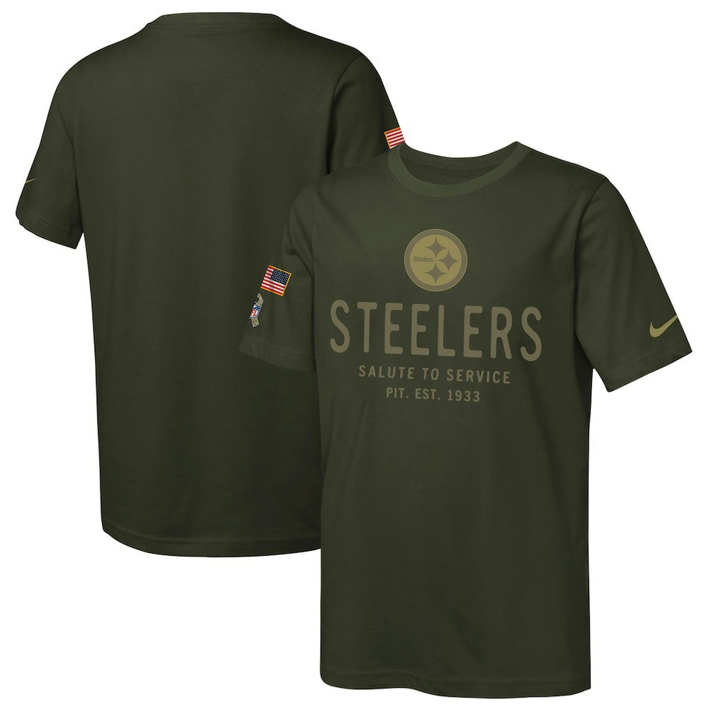 Pittsburgh Steelers Youth 2025 Salute to Service Sideline Dri-FIT T-Shirt Olive - Nike