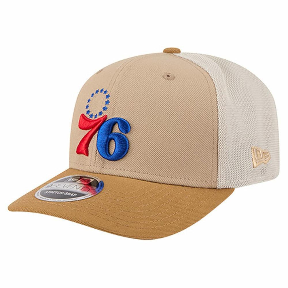 New Era - Philadelphia 76ers Two-Tone 9SEVENTY Adjustable Trucker Hat - Tan/Light Brown