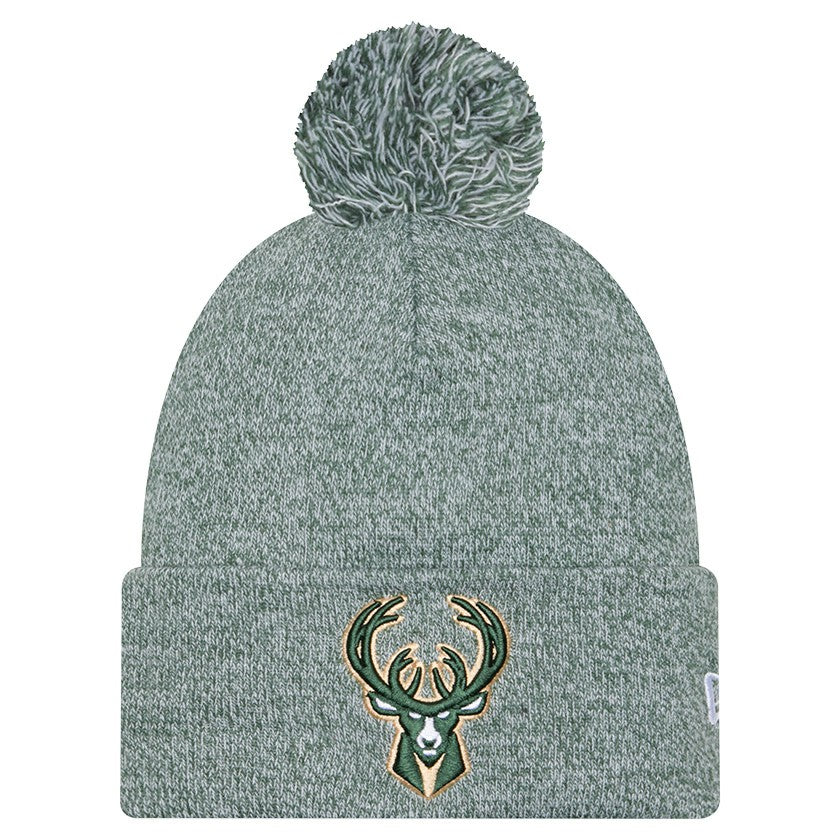 New Era - Milwaukee Bucks Marled Cuffed Knit Hat with Pom - Hunter Green