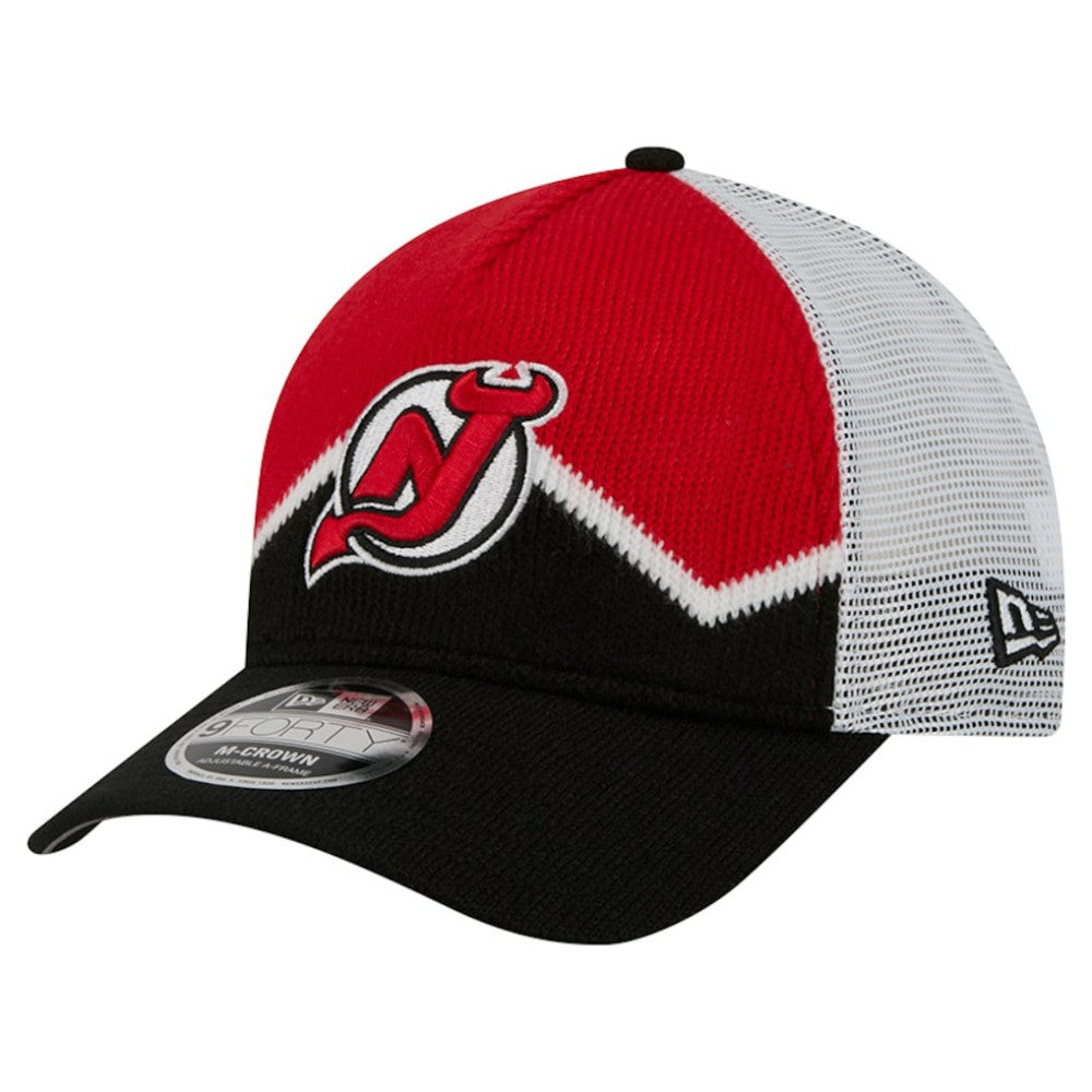 New Jersey Devils - New Era Hockey Sock 9FORTY A-Frame M-Crown Adjustable Trucker Hat Black/Red