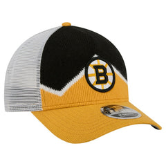 Boston Bruins New Era Hockey Sock 9FORTY A-Frame M-Crown Adjustable Trucker Hat Gold/Black