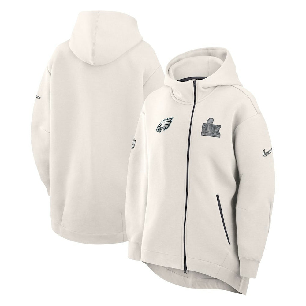 Philadelphia Eagles Women's Super Bowl LIX Opening Night Tech Fleece Full-Zip Hoodie Cream - Nike
