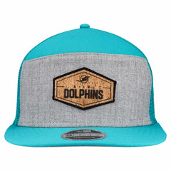 Miami Dolphins New Era Cork Split Panel 9FIFTY Trucker Snapback Hat Gray/Aqua - NFL