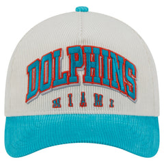 Miami Dolphins New Era Throwback Two-Tone Sided Corduroy 9FORTY A-Frame Adjustable Hat Cream/Aqua - NFL