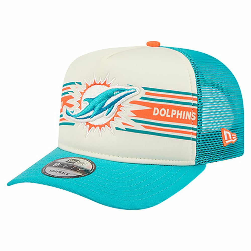 Miami Dolphins New Era Banner A-Frame 9FIFTY Trucker Snapback Hat Cream/Aqua - NFL