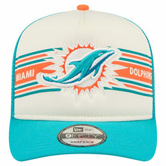 Miami Dolphins New Era Banner A-Frame 9FIFTY Trucker Snapback Hat Cream/Aqua - NFL