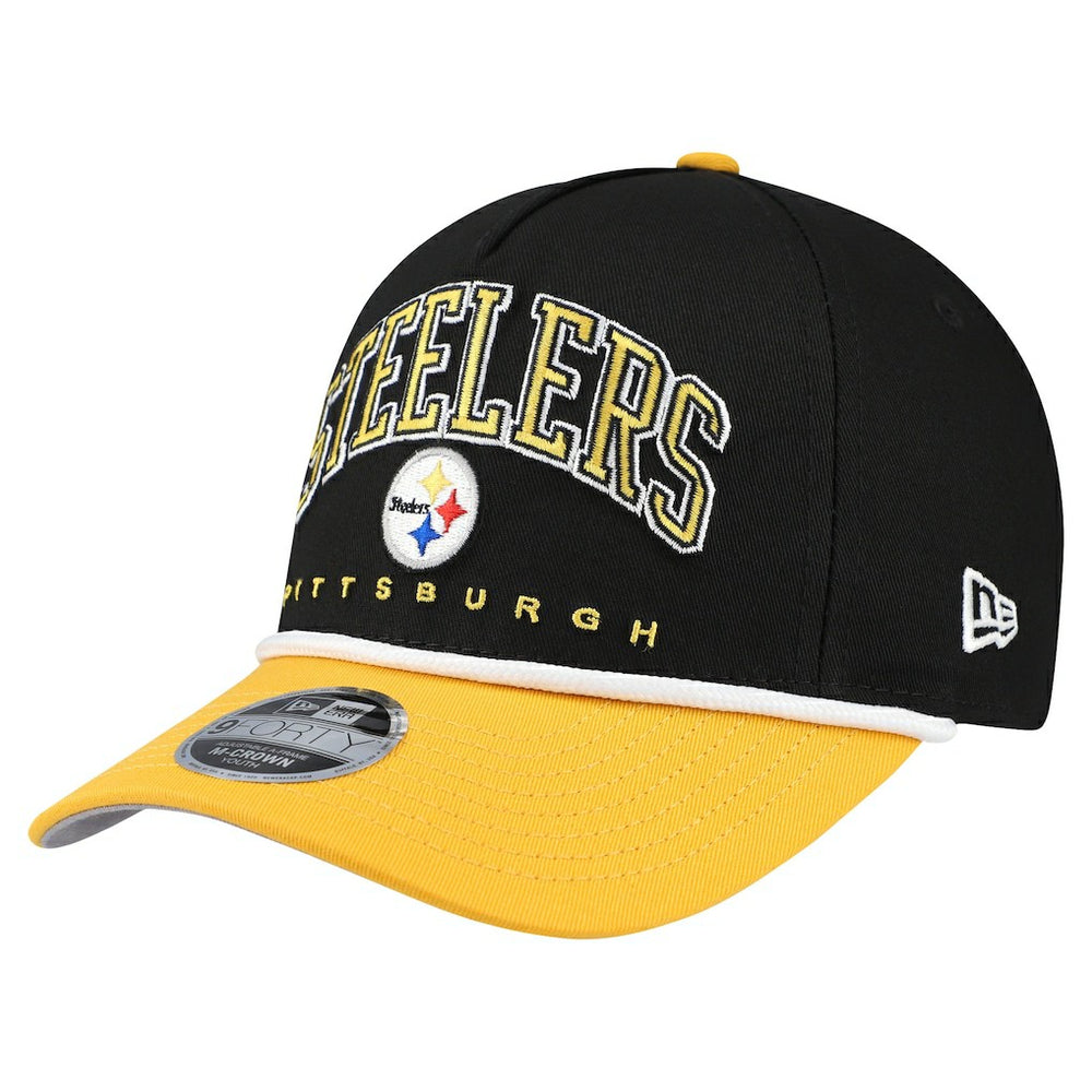 Pittsburgh Steelers New Era Youth Arch COOLERA 9FORTY A-Frame Adjustable Hat Black/Gold - NFL