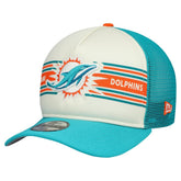 Miami Dolphins New Era Youth Banner 9FIFTY A-Frame Adjustable Trucker Hat Cream/Aqua - NFL