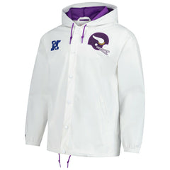 Minnesota Vikings Vintage Logo Coaches Full-Snap Hoodie Jacket White - Mitchell & Ness