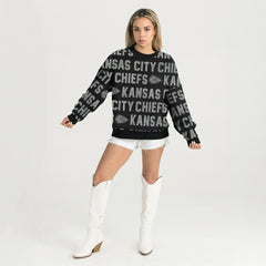 Kansas City Chiefs Gameday Couture Women's Oversized Hype Era Rhinestone Text Sweatshirt Black - NFL