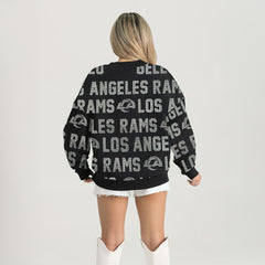 Los Angeles Rams Gameday Couture Women's Oversized Hype Era Rhinestone Text Sweatshirt Black - NFL
