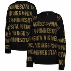 Minnesota Vikings Gameday Couture Women's Oversized Hype Era Rhinestone Text Sweatshirt Black - NFL