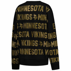 Minnesota Vikings Gameday Couture Women's Oversized Hype Era Rhinestone Text Sweatshirt Black - NFL