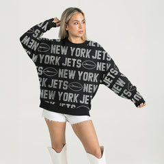New York Jets Gameday Couture Women's Oversized Hype Era Rhinestone Text Sweatshirt Black - NFL