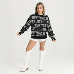 New York Jets Gameday Couture Women's Oversized Hype Era Rhinestone Text Sweatshirt Black - NFL