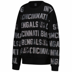 Cincinnati Bengals Gameday Couture Women's Oversized Hype Era Rhinestone Text Sweatshirt Black - NFL