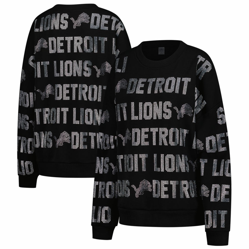 Detroit Lions Gameday Couture Women's Oversized Hype Era Rhinestone Text Sweatshirt Black - NFL