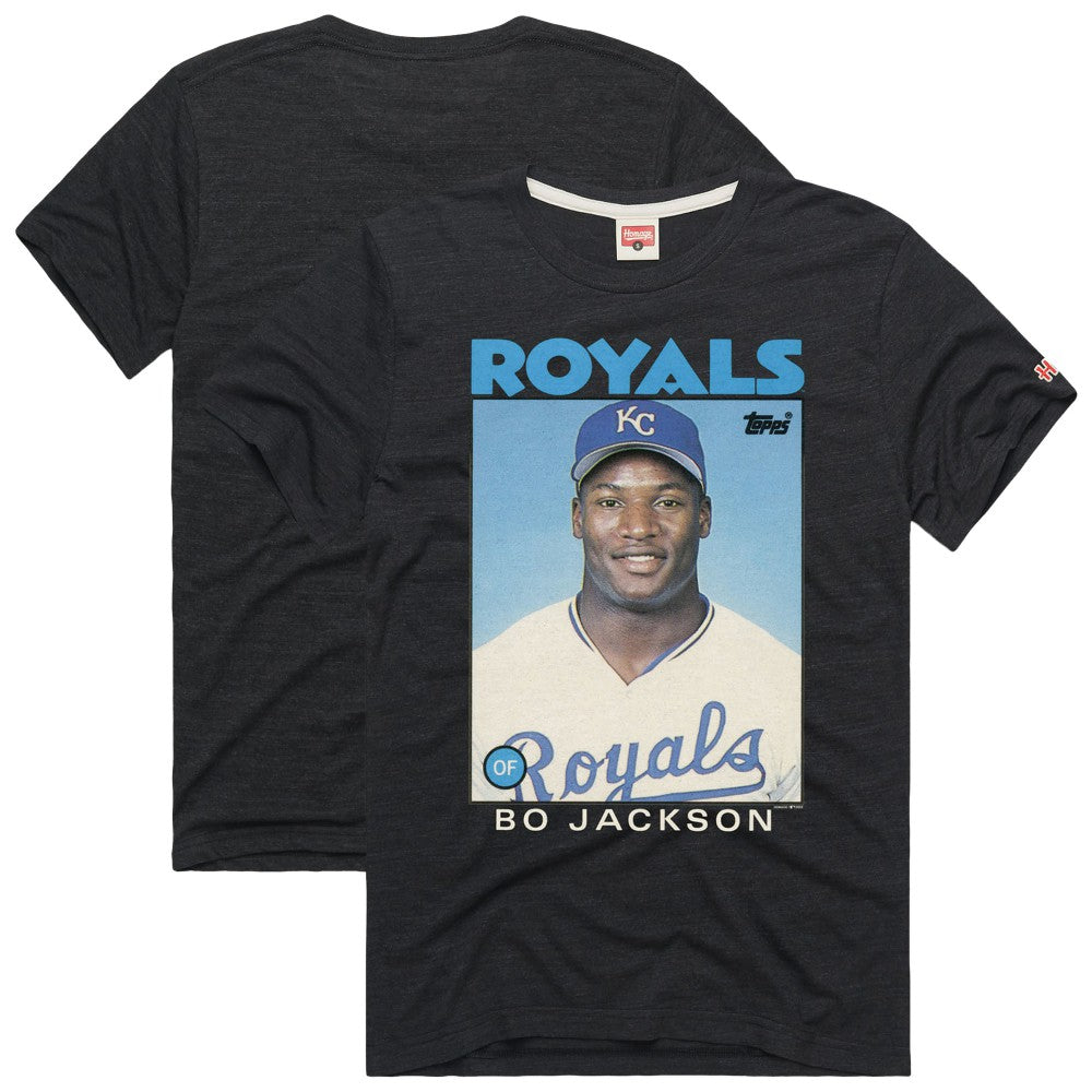 Bo Jackson Kansas City Royals Homage 1986 Topps Baseball Card Player T-Shirt Clearance