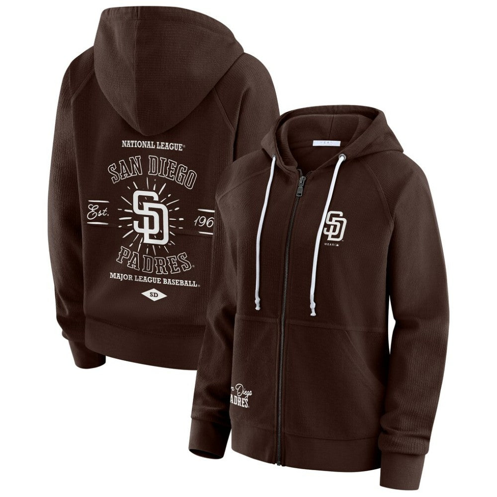 San Diego Padres WEAR by Erin Andrews Women's Vintage Full-Zip Raglan Hoodie discount