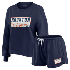Houston Astros WEAR by Erin Andrews Women's Heavy Rugby Jersey Cropped Long Sleeve T-Shirt & Shorts Lounge Set Online