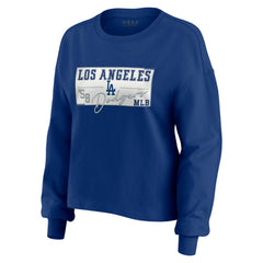 Los Angeles Dodgers WEAR by Erin Andrews Women's Heavy Rugby Jersey Cropped Long Sleeve T-Shirt & Shorts Lounge Set Sale