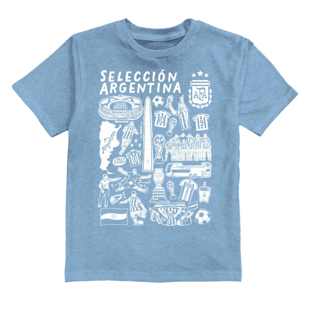 Argentina National Team Vive La Fete Youth Impressions Artwork T-Shirts - Light Blue