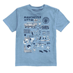 Manchester City Vive La Fete Youth Impressions Artwork T-Shirts - Sky Blue