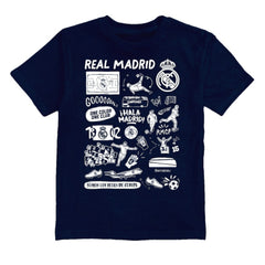 Real Madrid Vive La Fete Youth Impressions Artwork T-Shirts - Navy