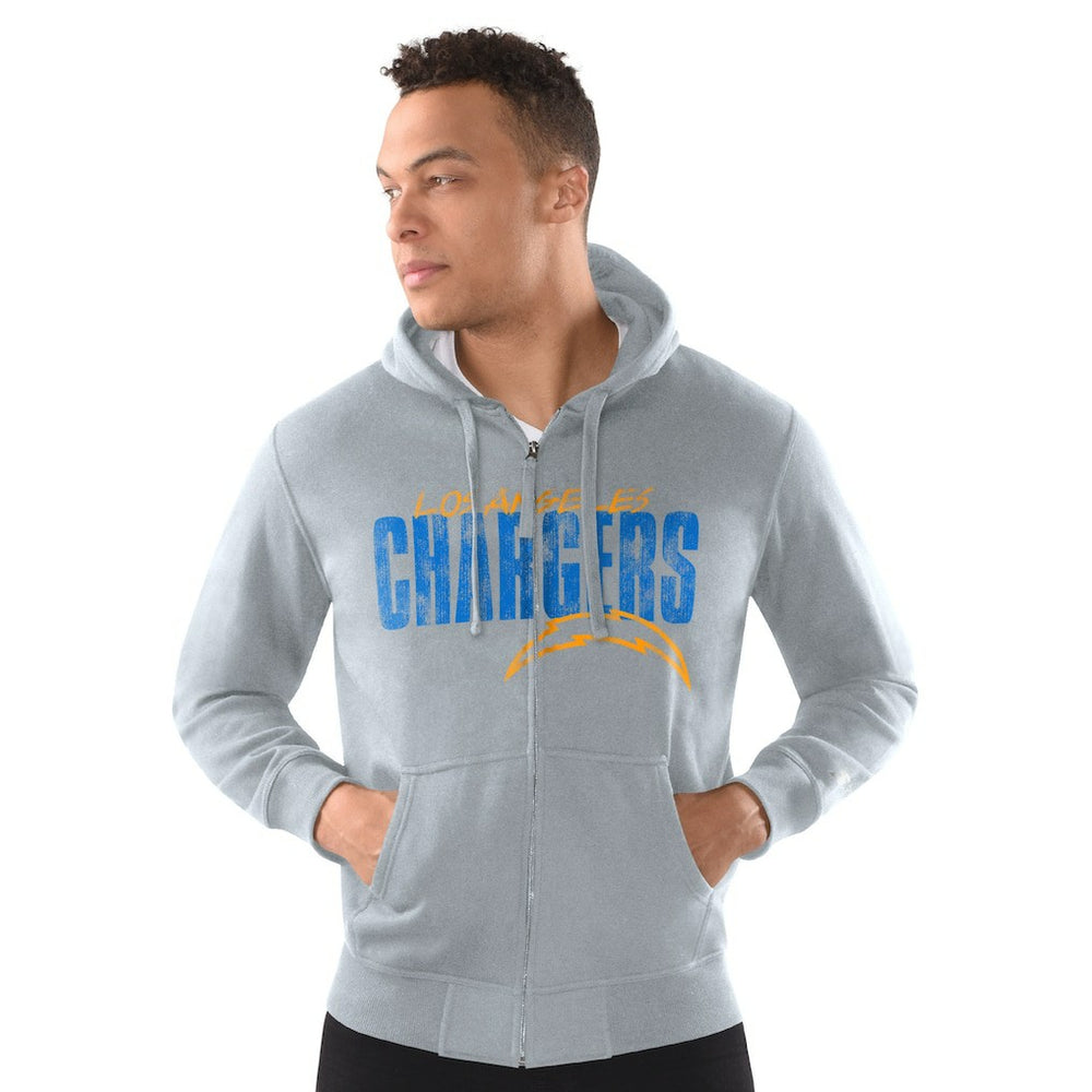 Los Angeles Chargers Starter Distressed Classic Full-Zip Hoodie Heather Gray - NFL