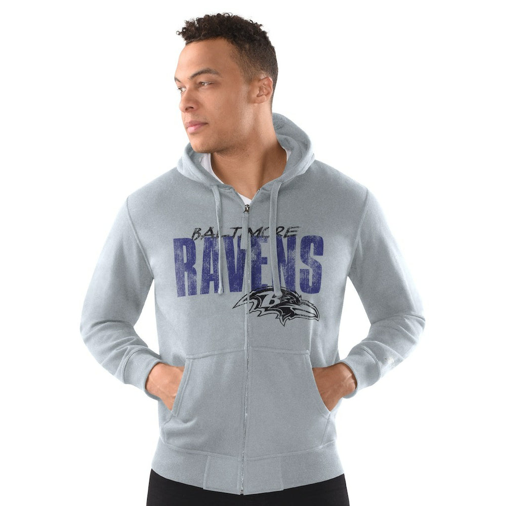 Baltimore Ravens Starter Distressed Classic Full-Zip Hoodie Heather Gray - NFL