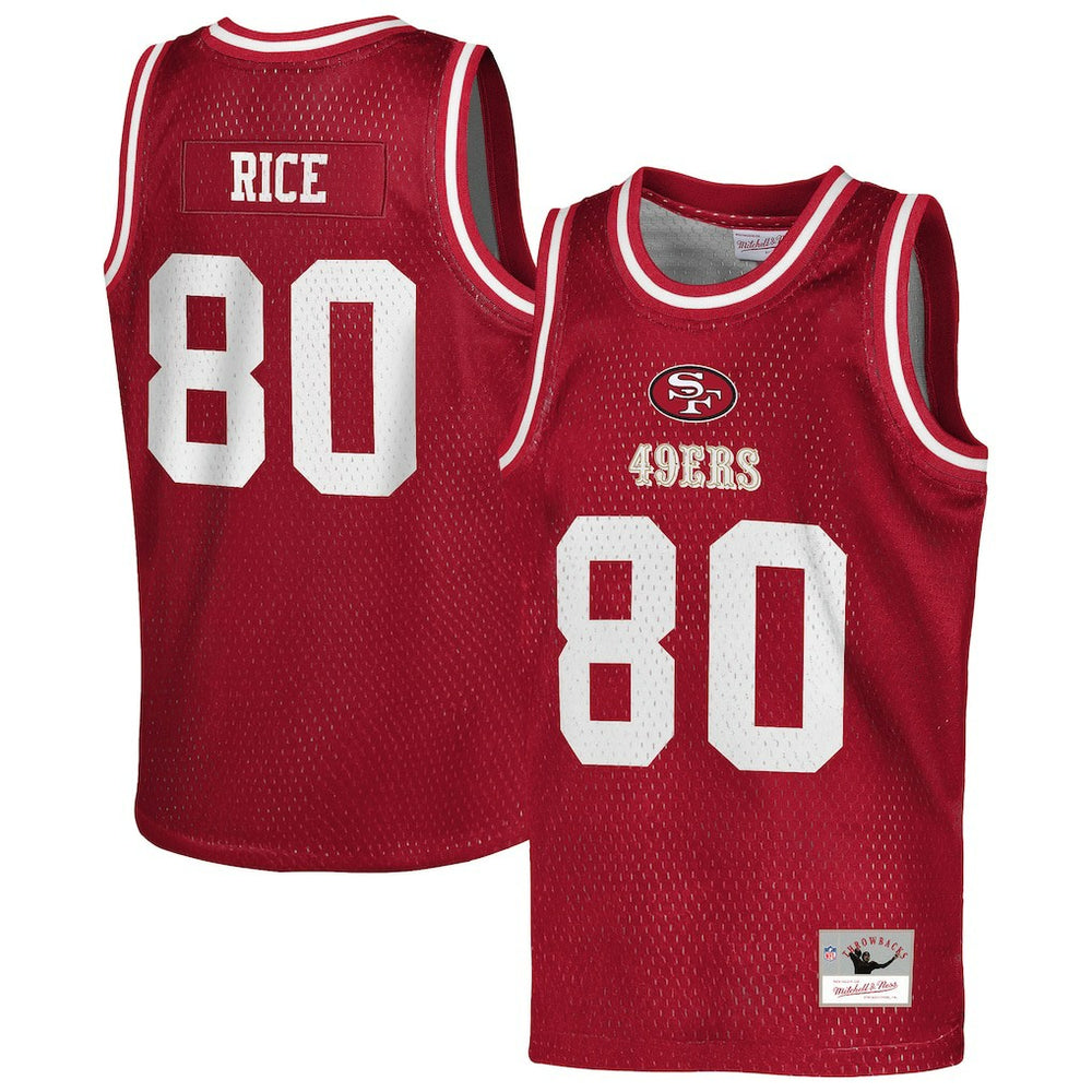 Jerry Rice San Francisco 49ers Youth Retired Player NFL Basketball Fashion Jersey Scarlet - Mitchell & Ness