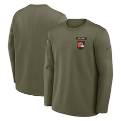 Cleveland Browns 2025 Salute to Service Sideline Coaches Therma-FIT Long Sleeve Shirt Olive - Nike
