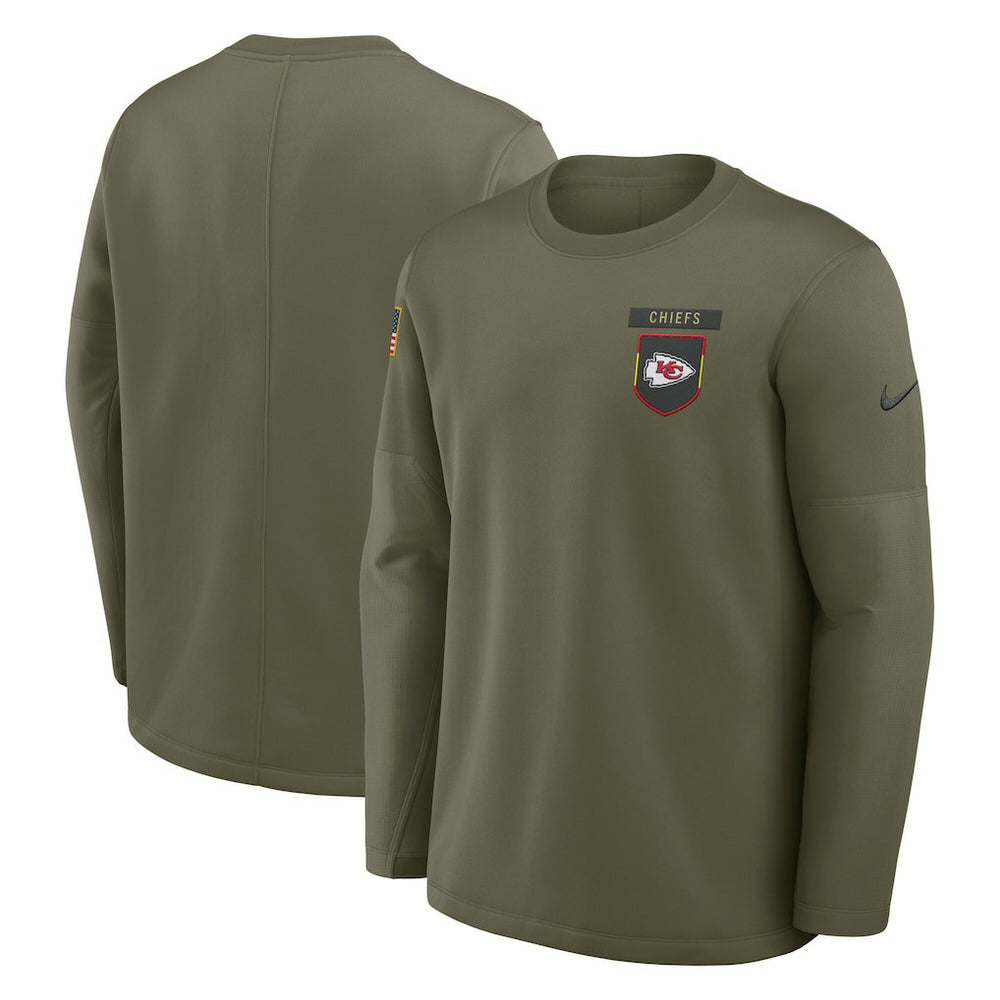 Kansas City Chiefs 2025 Salute to Service Sideline Coaches Therma-FIT Long Sleeve Shirt Olive - Nike