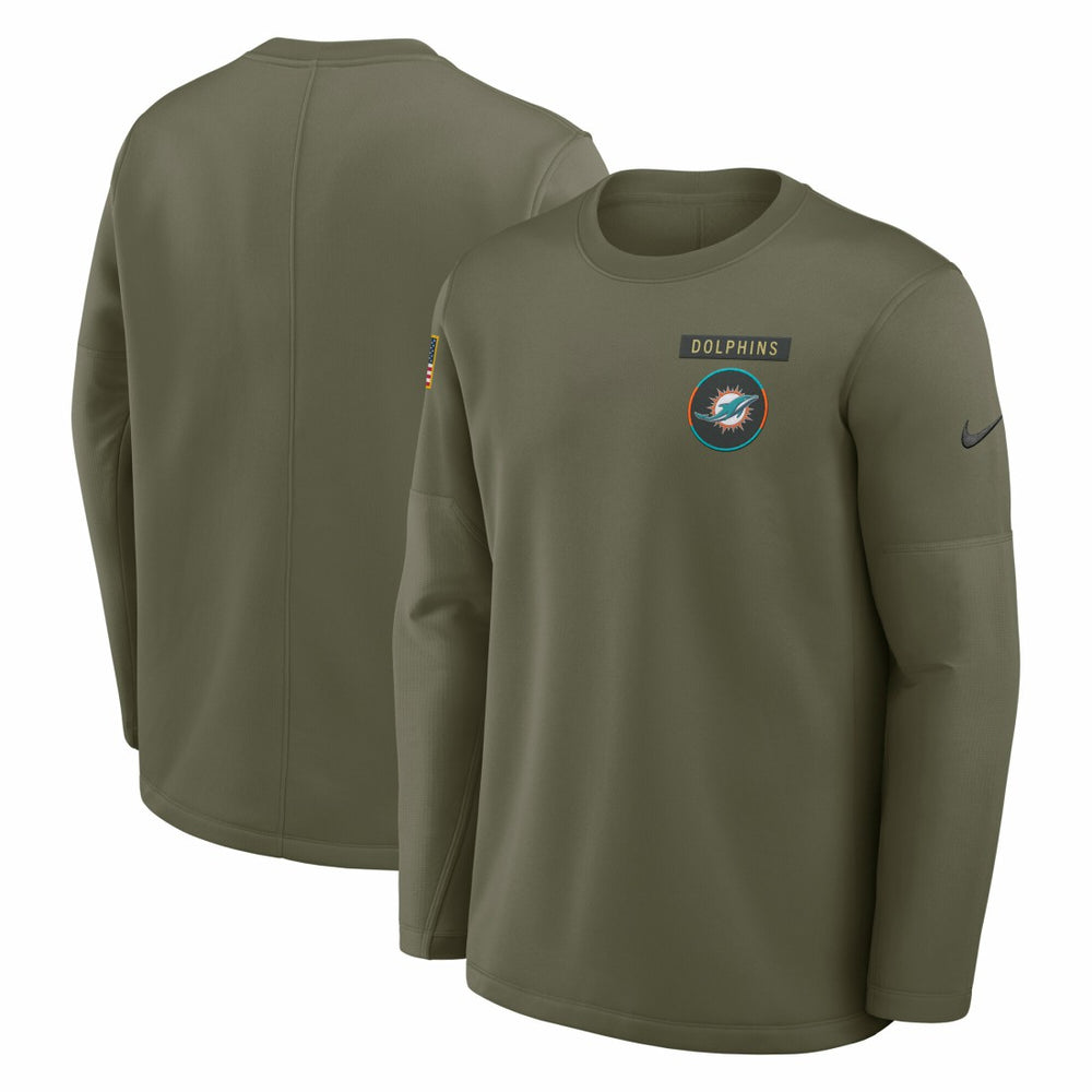 Miami Dolphins 2025 Salute to Service Sideline Coaches Therma-FIT Long Sleeve Shirt Olive - Nike