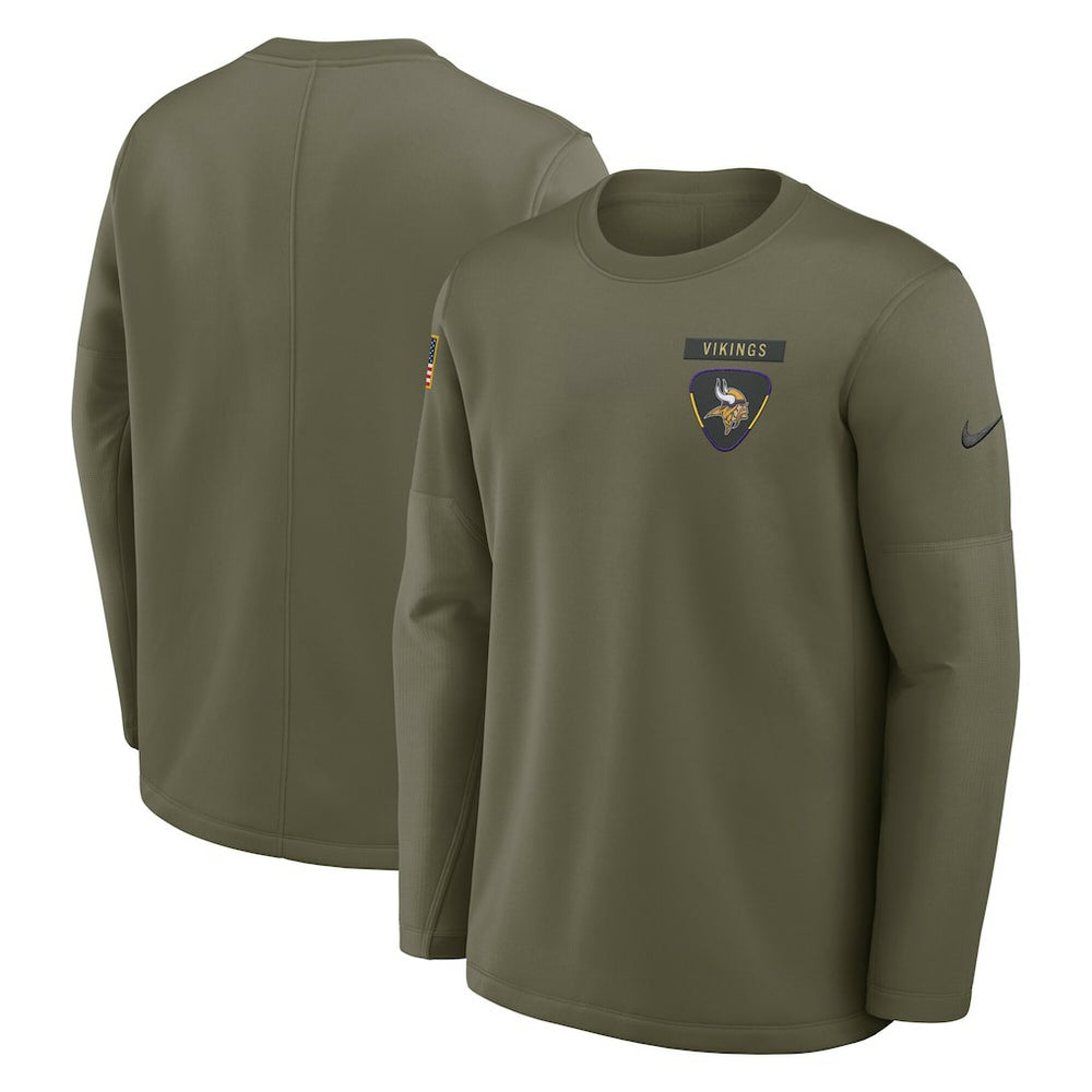 Minnesota Vikings 2025 Salute to Service Sideline Coaches Therma-FIT Long Sleeve Shirt Olive - Nike